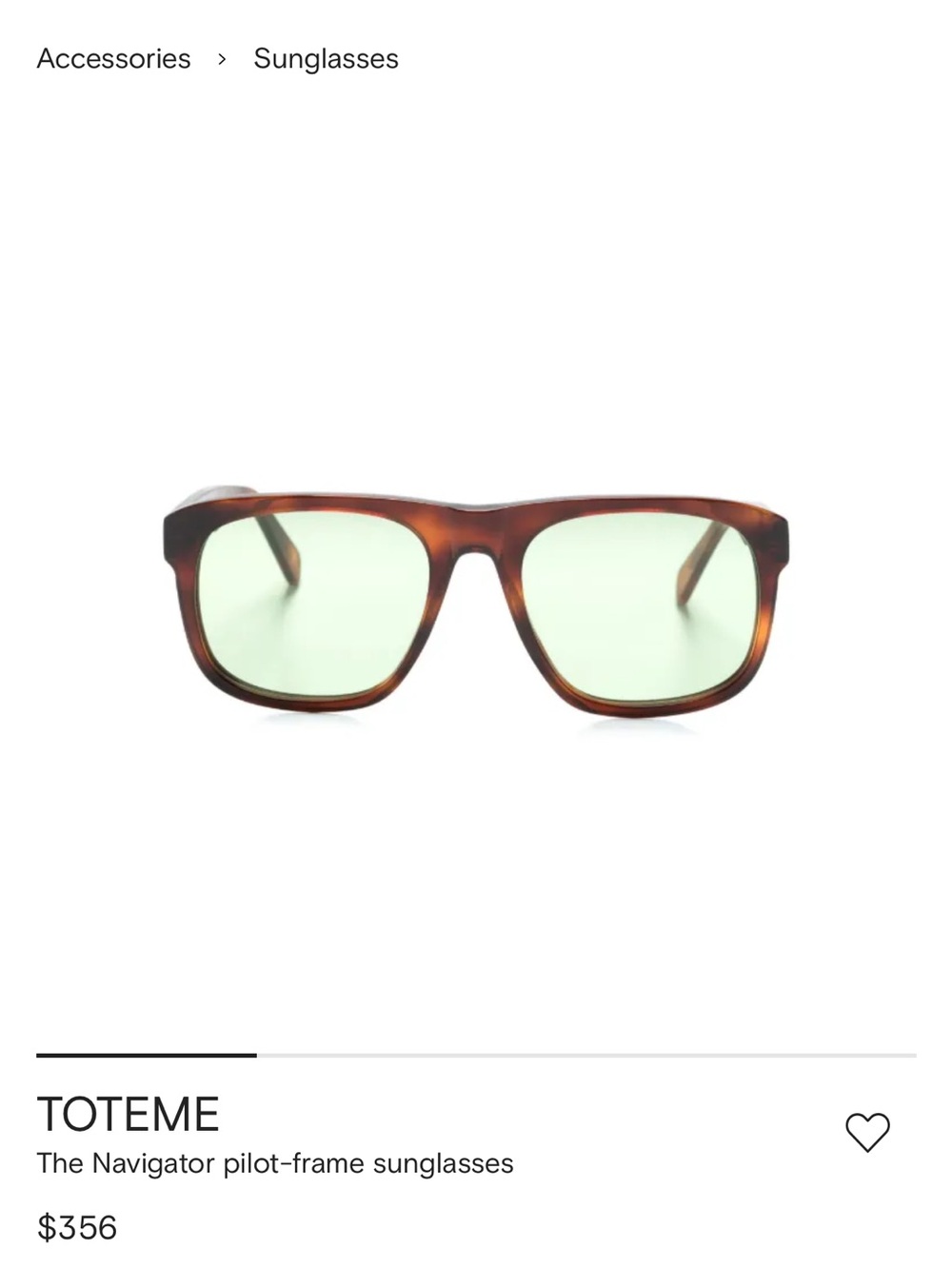 Toteme Navigator Sunglasses in Tortoiseshell with Green Lenses
